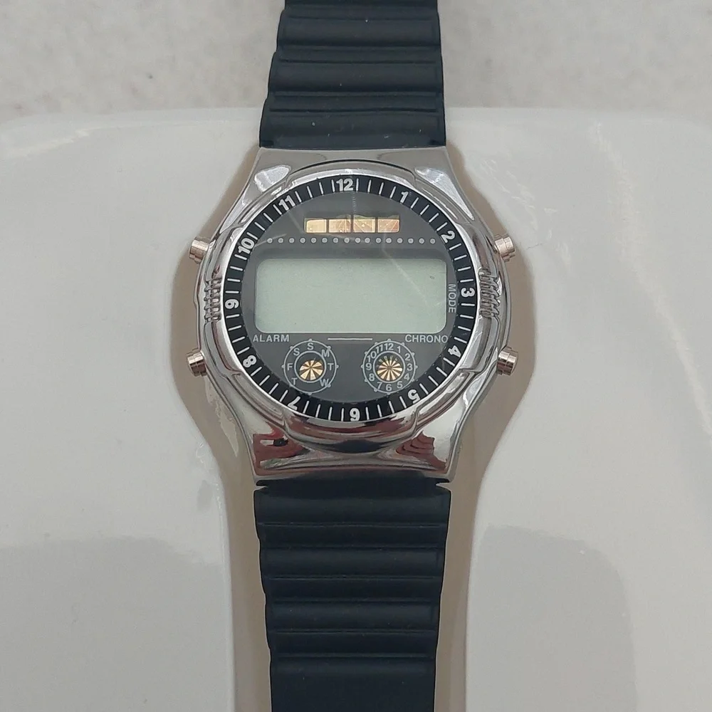 HANIG & CO. Chrome Digital Black and Silver Watch NIB